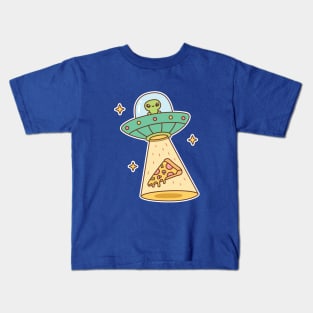 Alien UFO Abducts Pizza Funny Kids T-Shirt